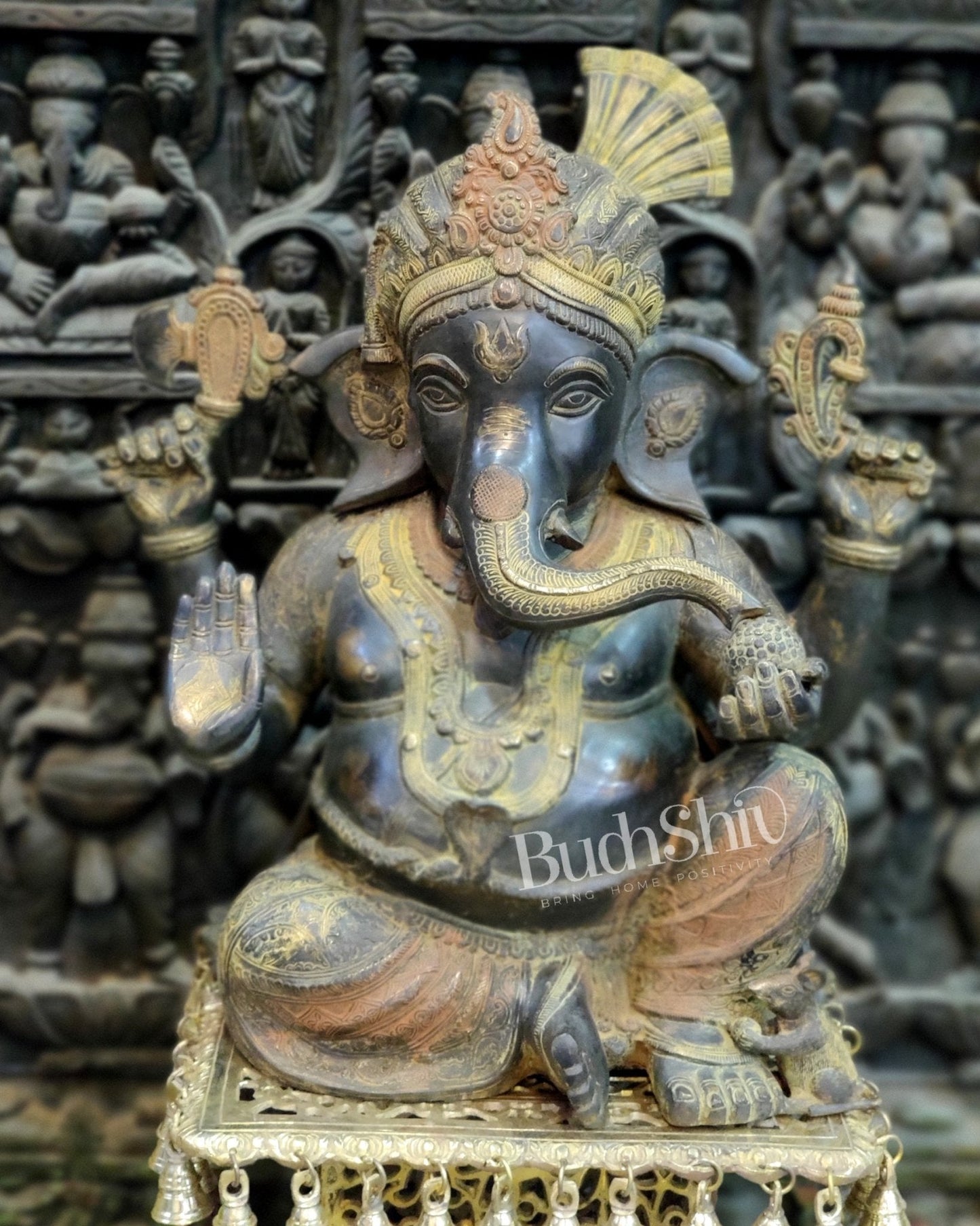 Pagadi Ganesha Brass idol 21 inches Antique Stone Finish
