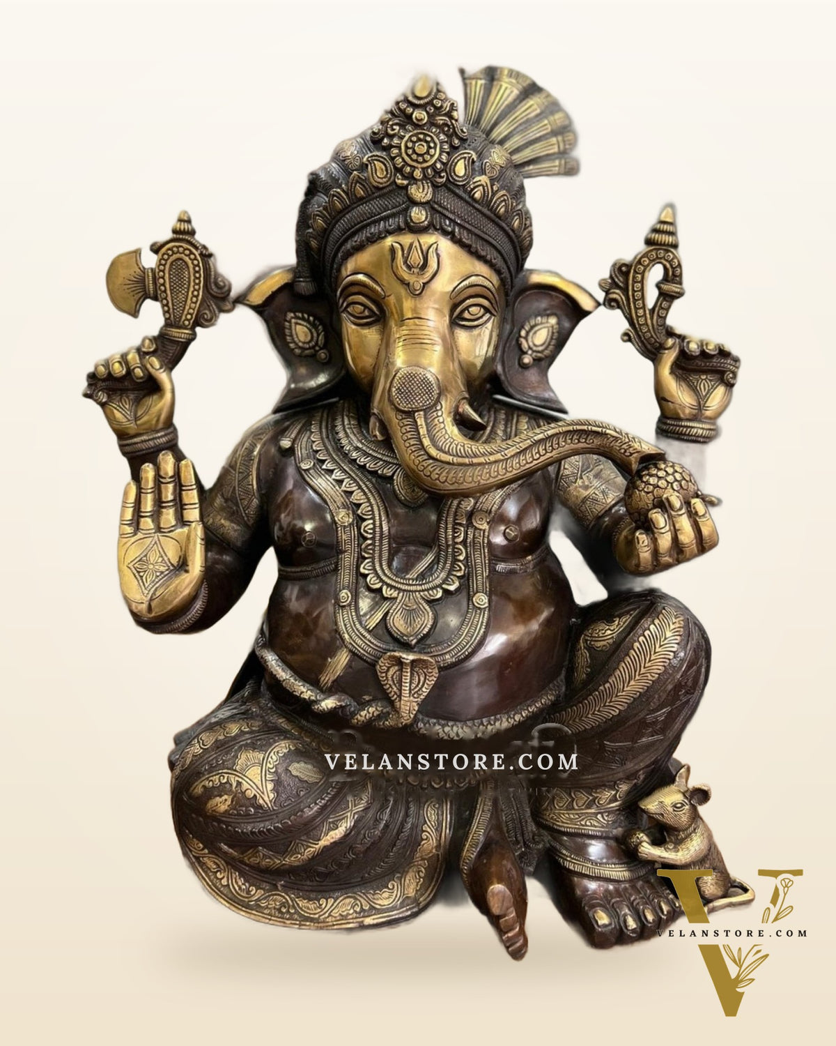 Pagadi Ganesha Brass idol 21 inches brown and golden