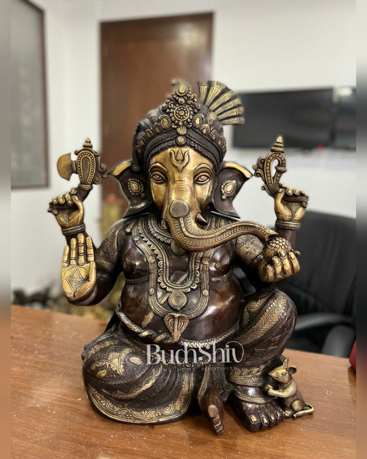 Pagadi Ganesha Brass idol 21 inches brown and golden