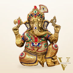 Pagadi Ganesha wearing a turban Brass idol 21 inches