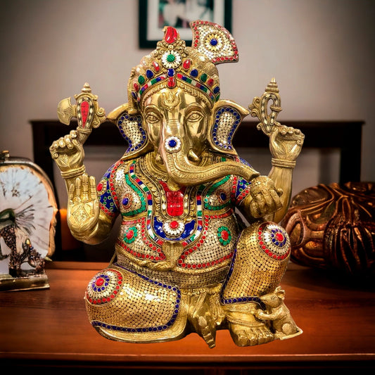 Pagadi Ganesha wearing a turban Brass idol 21 inches