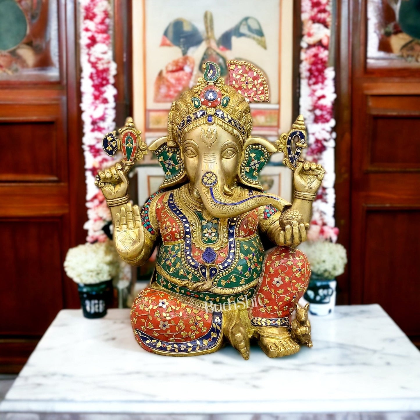 Pagadi Ganesha wearing a turban Brass idol 21 inches