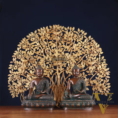 Pair of Brass Buddha Blessing Statues & Superfine Kalpavriksha Tree