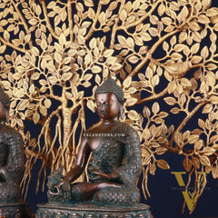 Pair of Brass Buddha Blessing Statues & Superfine Kalpavriksha Tree