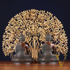 Pair of Brass Buddha Blessing Statues & Superfine Kalpavriksha Tree