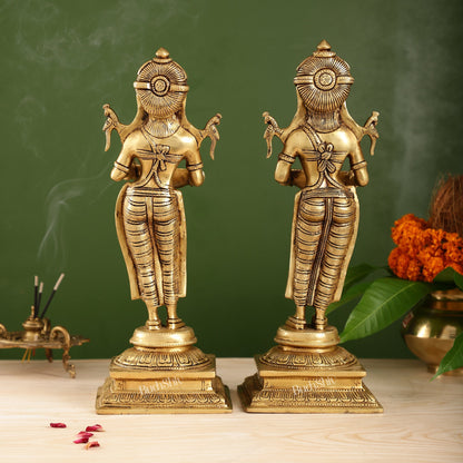 Pair of Brass Deep Lakshmi Statues with Diyas | Handcrafted Lady Statues 14"