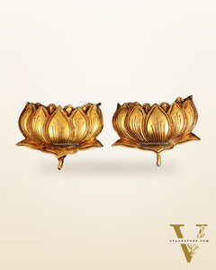 Pair of Brass Superfine Auspicious Lotus (Kamal) Wall Hangings – For Temple or Home Decor