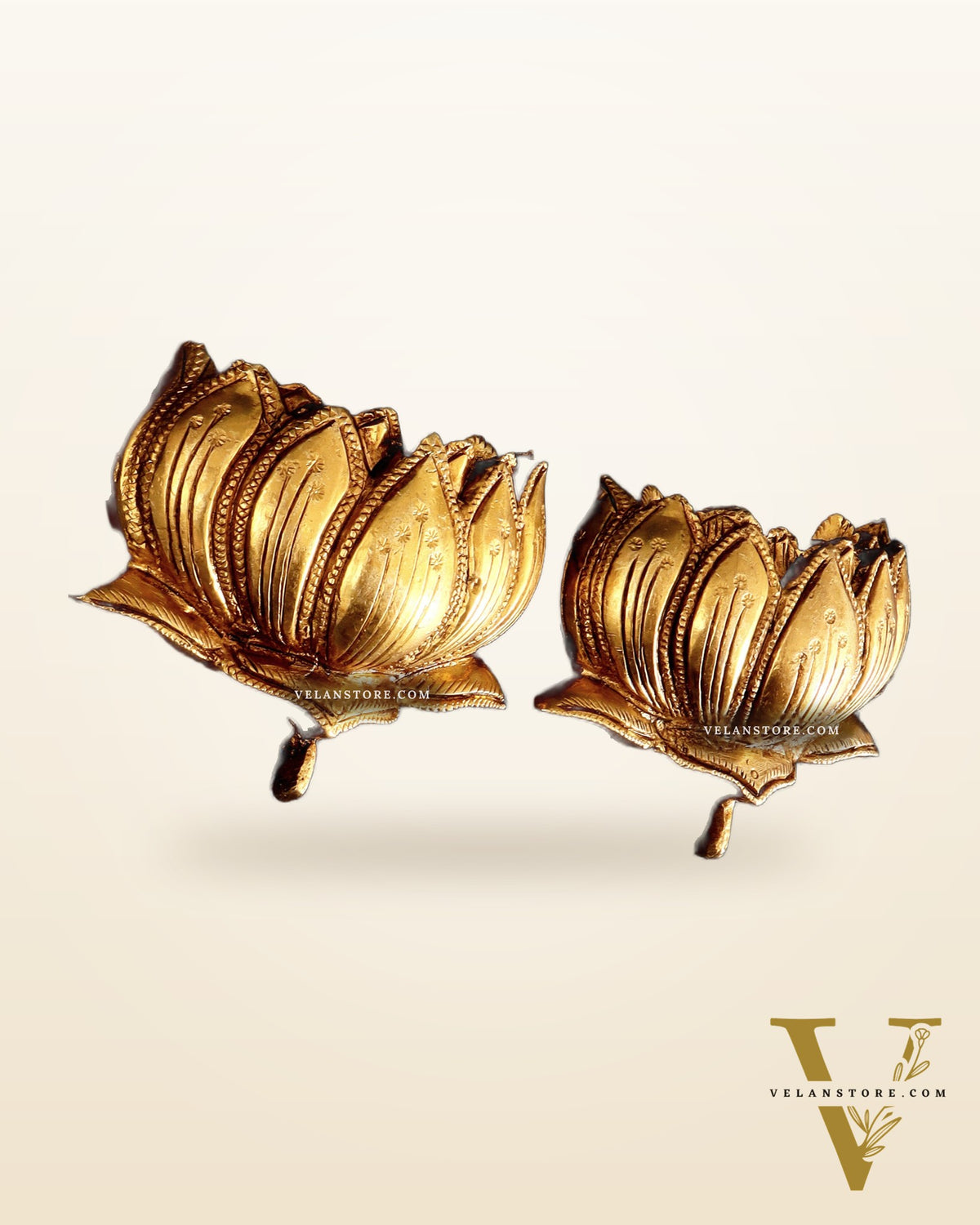 Pair of Brass Superfine Auspicious Lotus (Kamal) Wall Hangings – For Temple or Home Decor