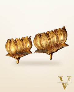 Pair of Brass Superfine Auspicious Lotus (Kamal) Wall Hangings – For Temple or Home Decor