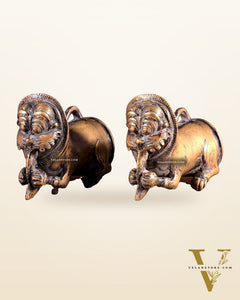 Pair of Brass Vintage Finish Palanquin Kirtimukha | Rare Temple Yali Finials