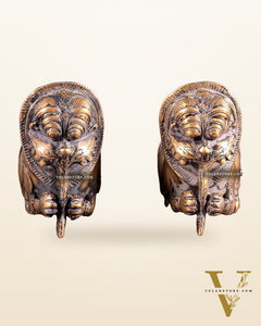 Pair of Brass Vintage Finish Palanquin Kirtimukha | Rare Temple Yali Finials