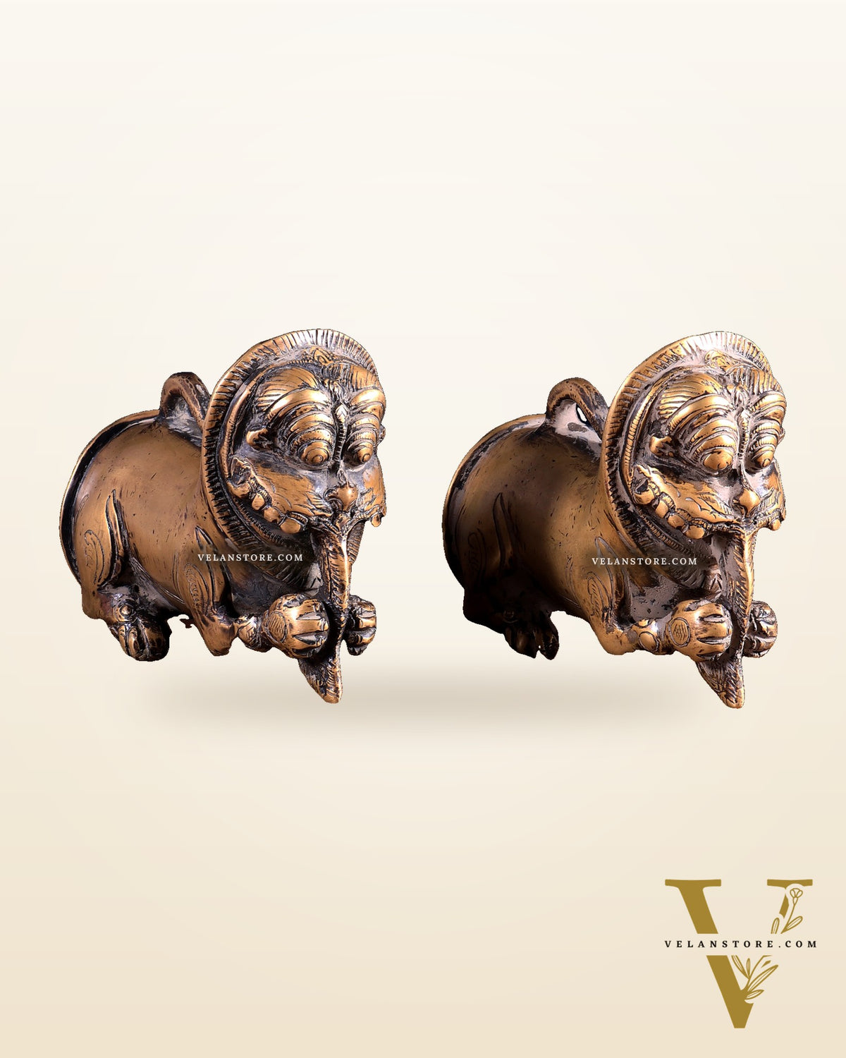 Pair of Brass Vintage Finish Palanquin Kirtimukha | Rare Temple Yali Finials
