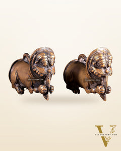 Pair of Brass Vintage Finish Palanquin Kirtimukha | Rare Temple Yali Finials