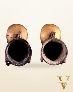 Pair of Brass Vintage Finish Palanquin Kirtimukha | Rare Temple Yali Finials