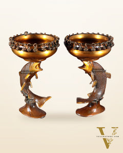 Pair of Designer Brass Jumping Dolphin Urli Bowls with Ghungroos | Festive Décor & Auspicious Gifting
