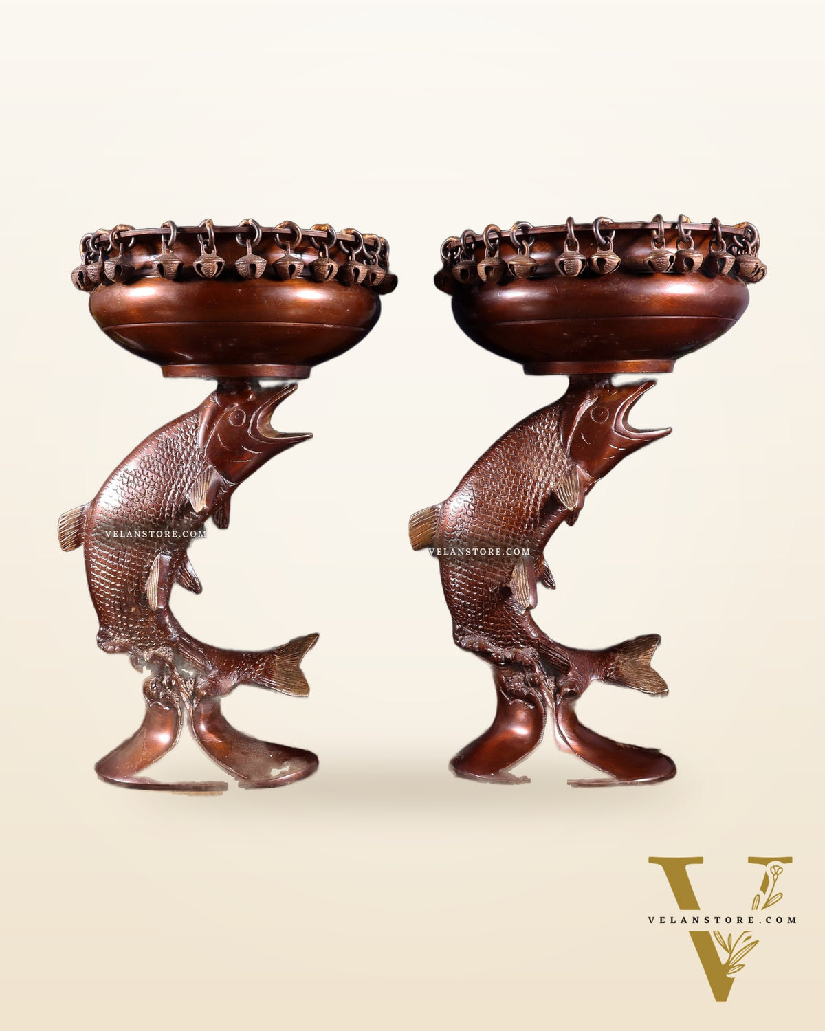 Pair of Designer Brass Jumping Dolphin Urli Bowls with Ghungroos | Festive Décor & Auspicious Gifting