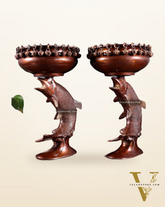 Pair of Designer Brass Jumping Dolphin Urli Bowls with Ghungroos | Festive Décor & Auspicious Gifting