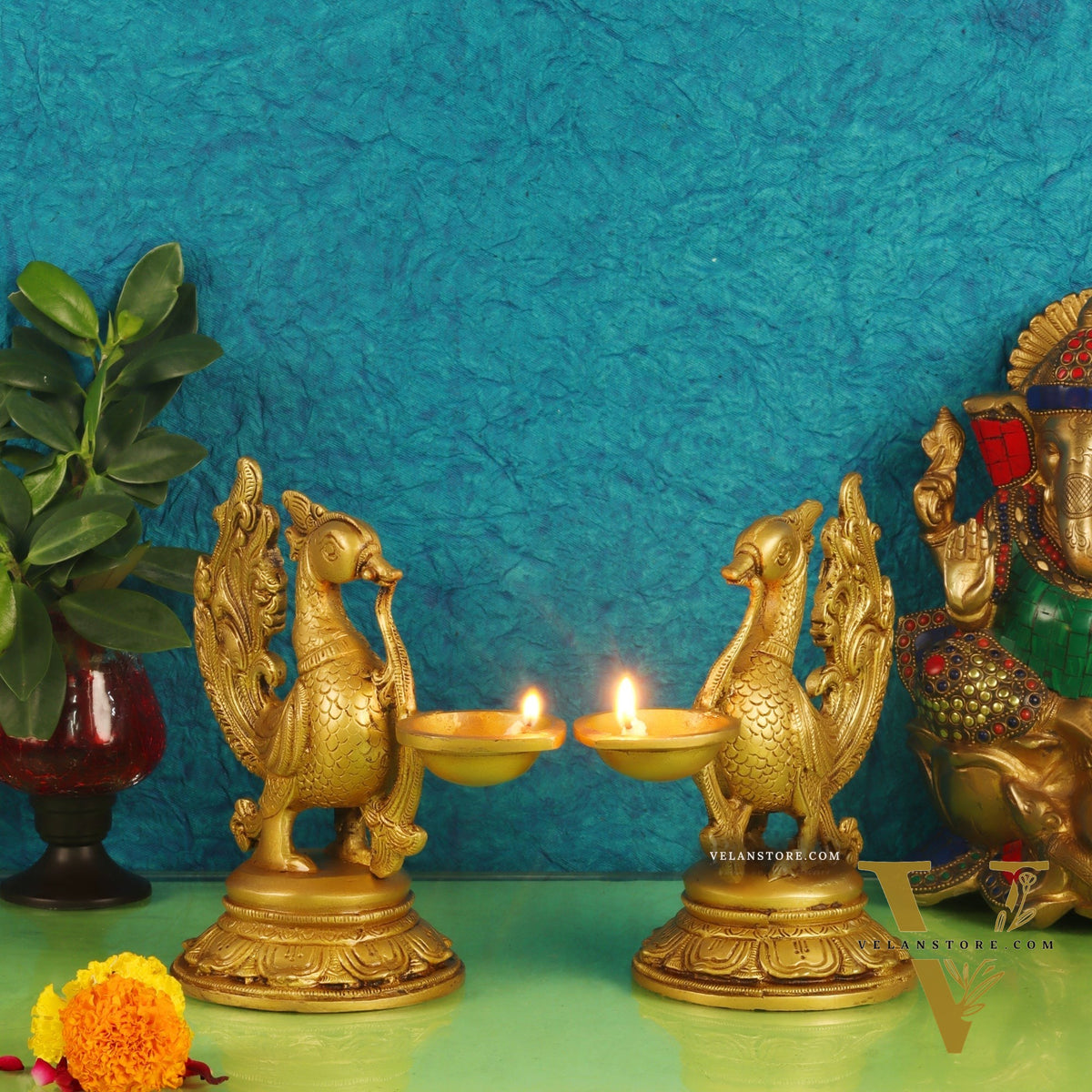 Pair of Handcrafted Brass Annam Diyas | Height 7.5 inches