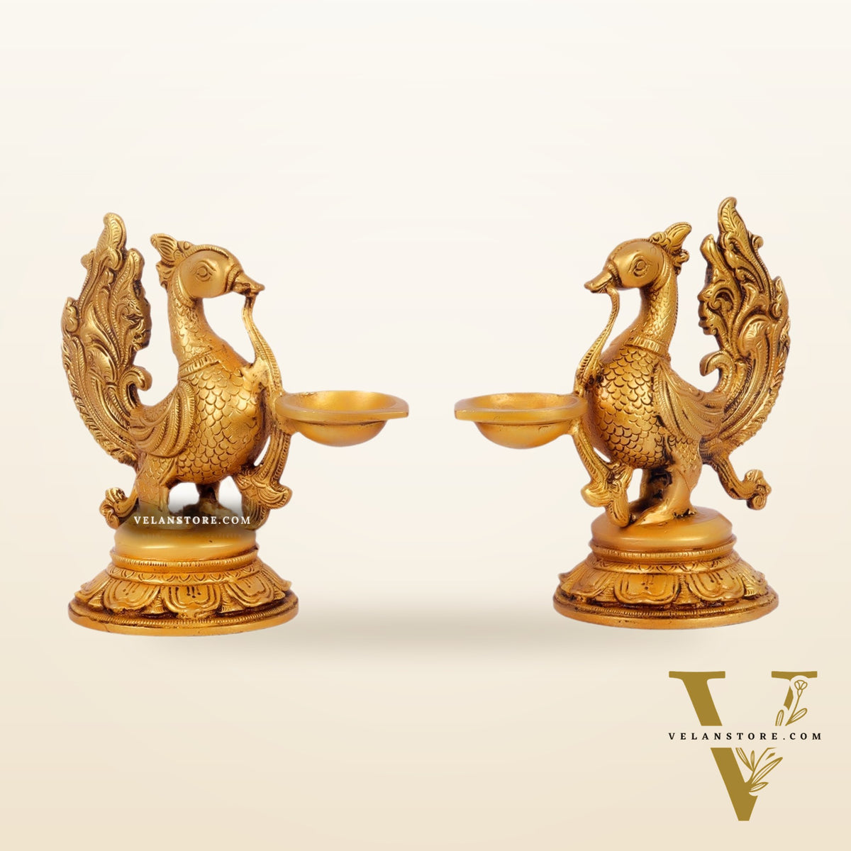 Pair of Handcrafted Brass Annam Diyas | Height 7.5 inches