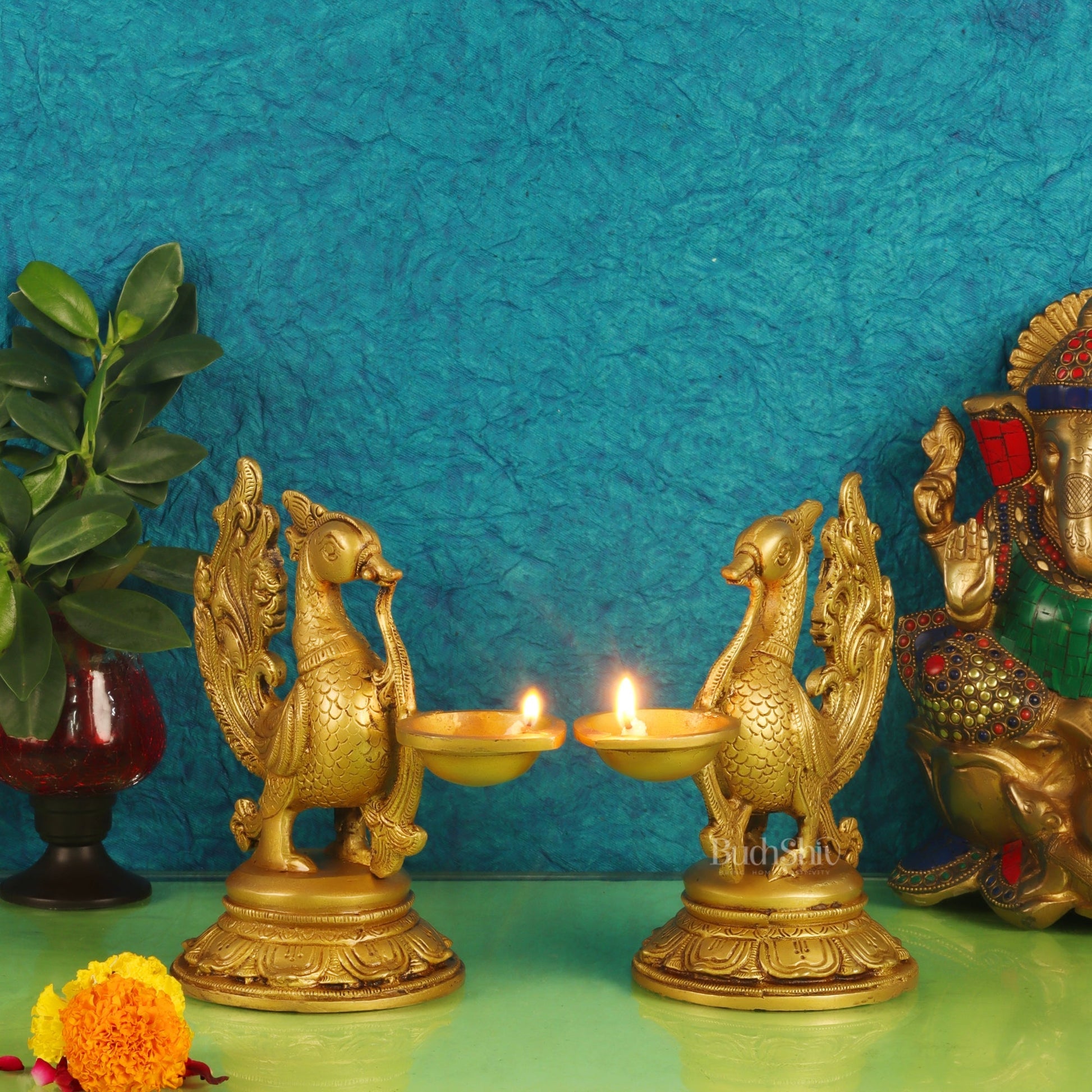 Pair of Handcrafted Brass Annam Diyas | Height 7.5 inches