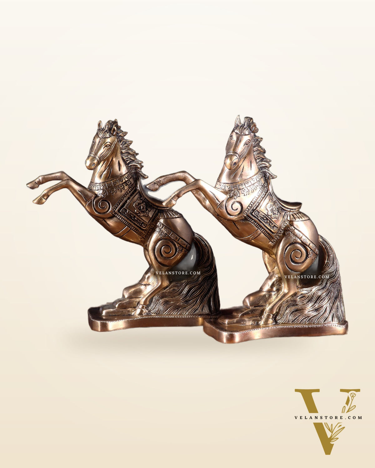 Pair of Pure Brass Feng Shui Horses – 8.5 Inch Each | 4.72 Kg | Vastu Good Luck Decor