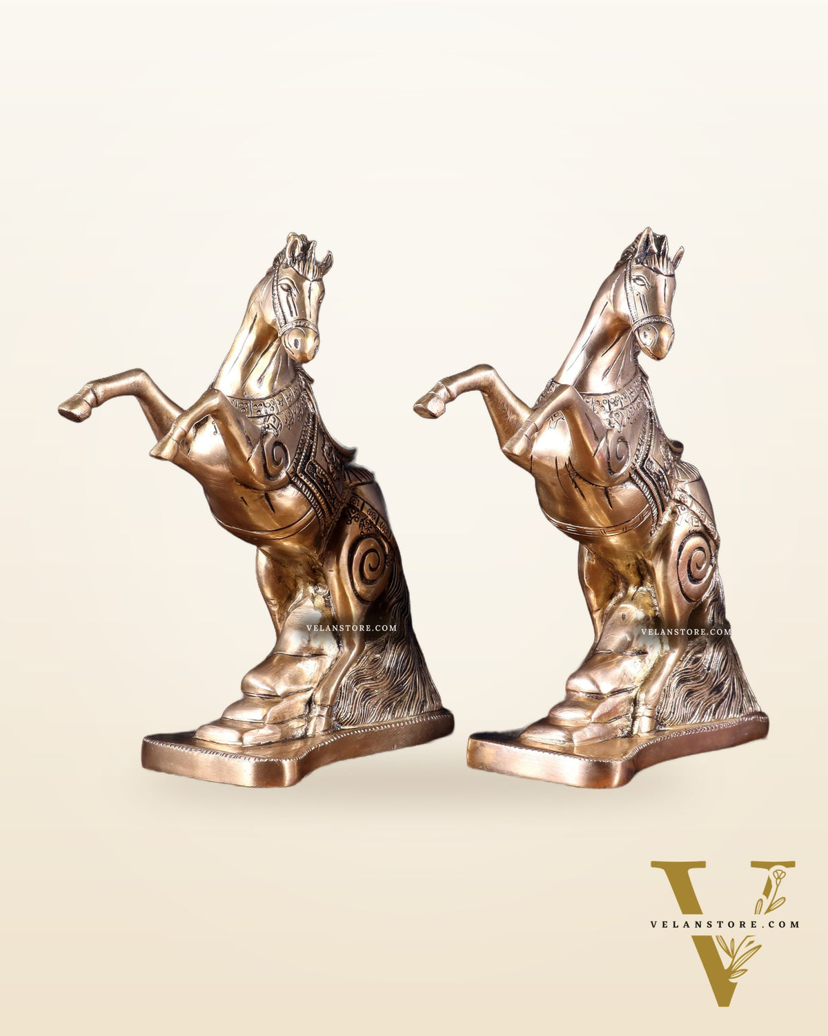 Pair of Pure Brass Feng Shui Horses – 8.5 Inch Each | 4.72 Kg | Vastu Good Luck Decor