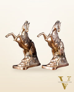 Pair of Pure Brass Feng Shui Horses – 8.5 Inch Each | 4.72 Kg | Vastu Good Luck Decor