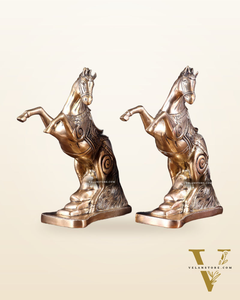 Pair of Pure Brass Feng Shui Horses – 8.5 Inch Each | 4.72 Kg | Vastu Good Luck Decor