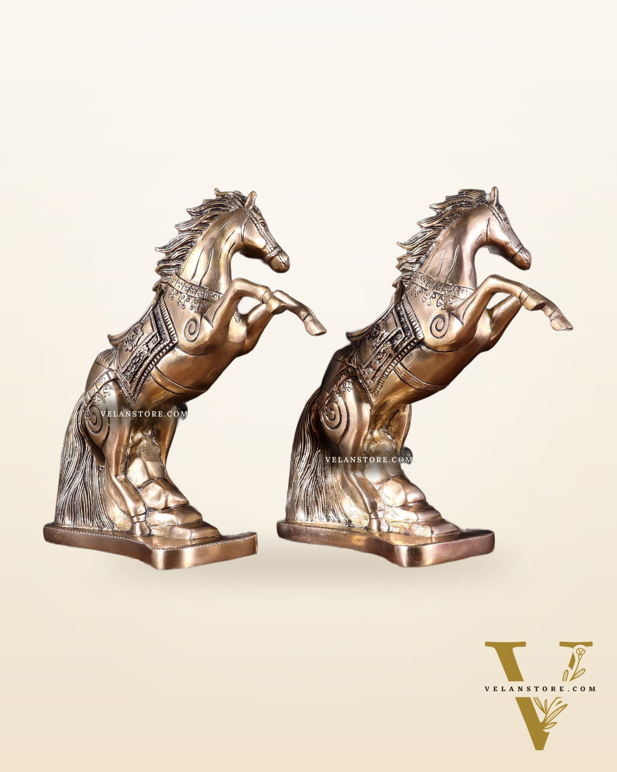 Pair of Pure Brass Feng Shui Horses – 8.5 Inch Each | 4.72 Kg | Vastu Good Luck Decor