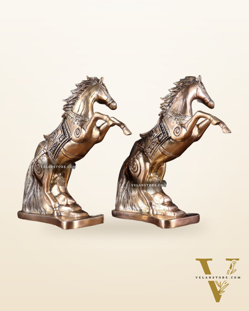 Pair of Pure Brass Feng Shui Horses – 8.5 Inch Each | 4.72 Kg | Vastu Good Luck Decor
