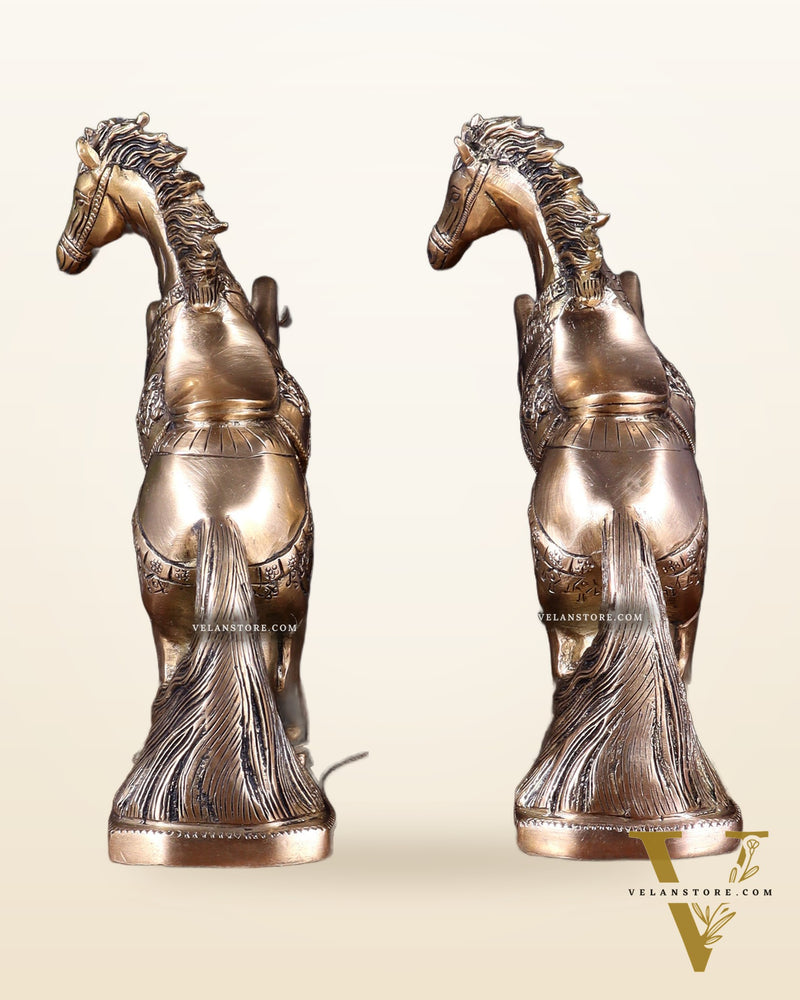 Pair of Pure Brass Feng Shui Horses – 8.5 Inch Each | 4.72 Kg | Vastu Good Luck Decor