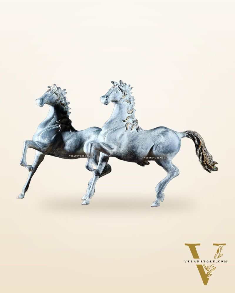 Pair of Pure Brass Galloping Horse Statues – Sand Finish | Feng Shui Symbol of Victory and Progress | 15.35" H