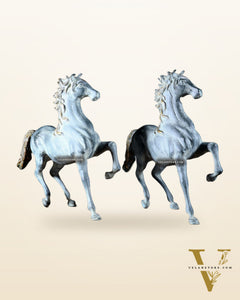 Pair of Pure Brass Galloping Horse Statues – Sand Finish | Feng Shui Symbol of Victory and Progress | 15.35" H