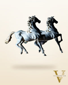 Pair of Pure Brass Galloping Horse Statues – Sand Finish | Feng Shui Symbol of Victory and Progress | 15.35" H