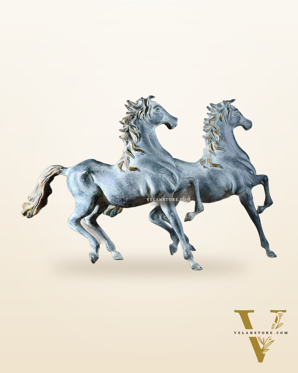 Pair of Pure Brass Galloping Horse Statues – Sand Finish | Feng Shui Symbol of Victory and Progress | 15.35" H