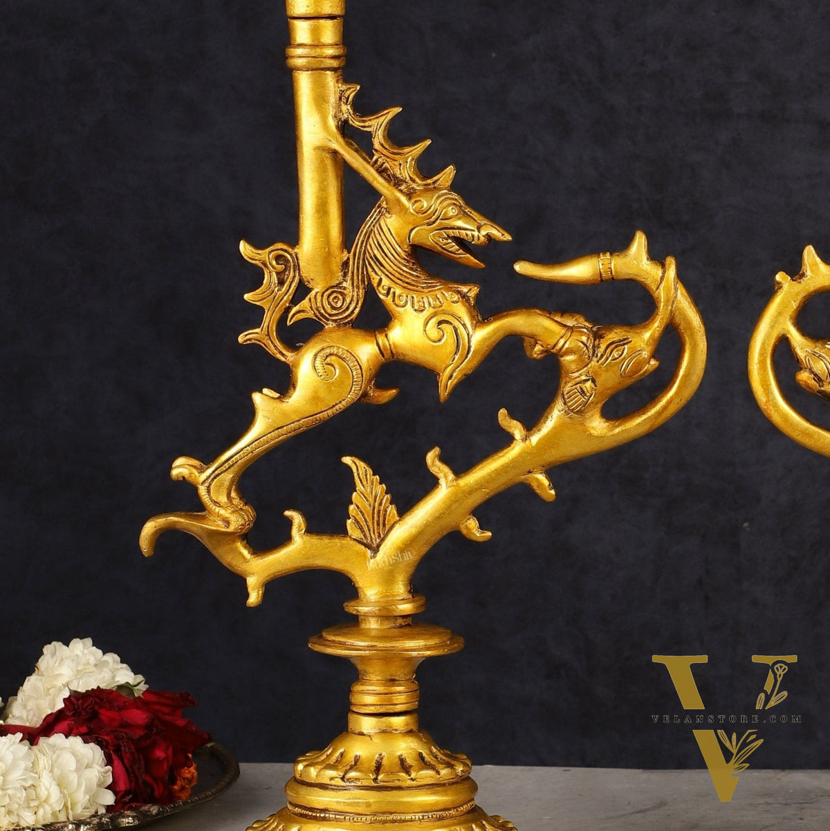 Pair of Pure Brass Yali Candle Holders 9"