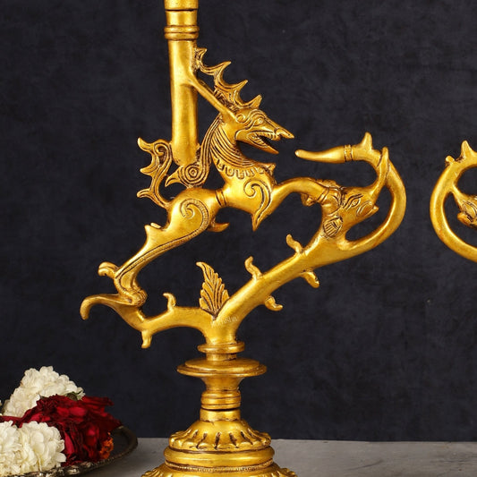 Pair of Pure Brass Yali Candle Holders 9"