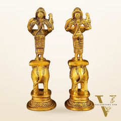 Pair of Traditional South Indian Pure Brass Deep Lady Paavai on Elephant Oil Lamps