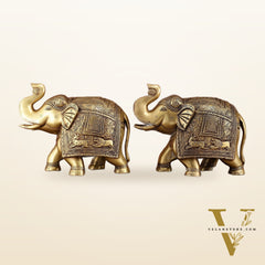 Pair of Unique Brass Elephant Statues | Elegant Sculptures 11 inch