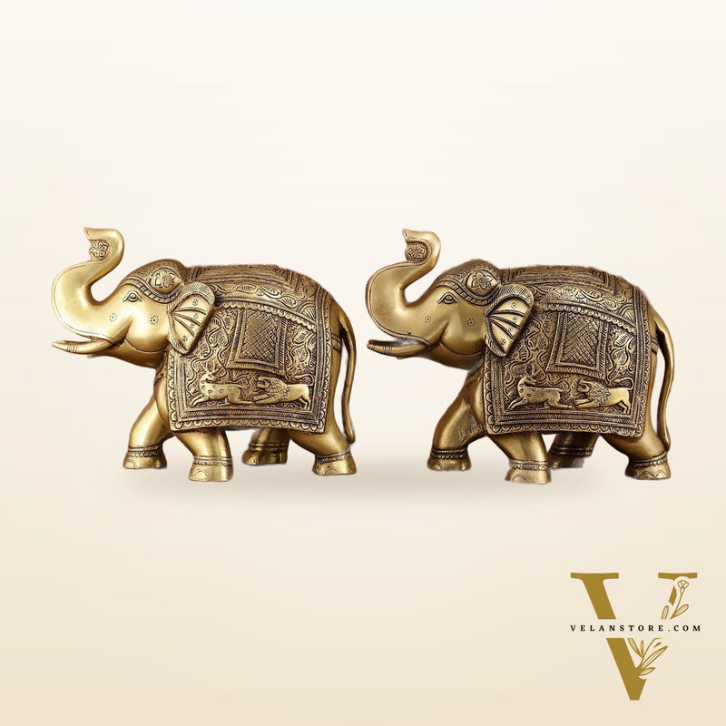 Pair of Unique Brass Elephant Statues | Elegant Sculptures 11 inch