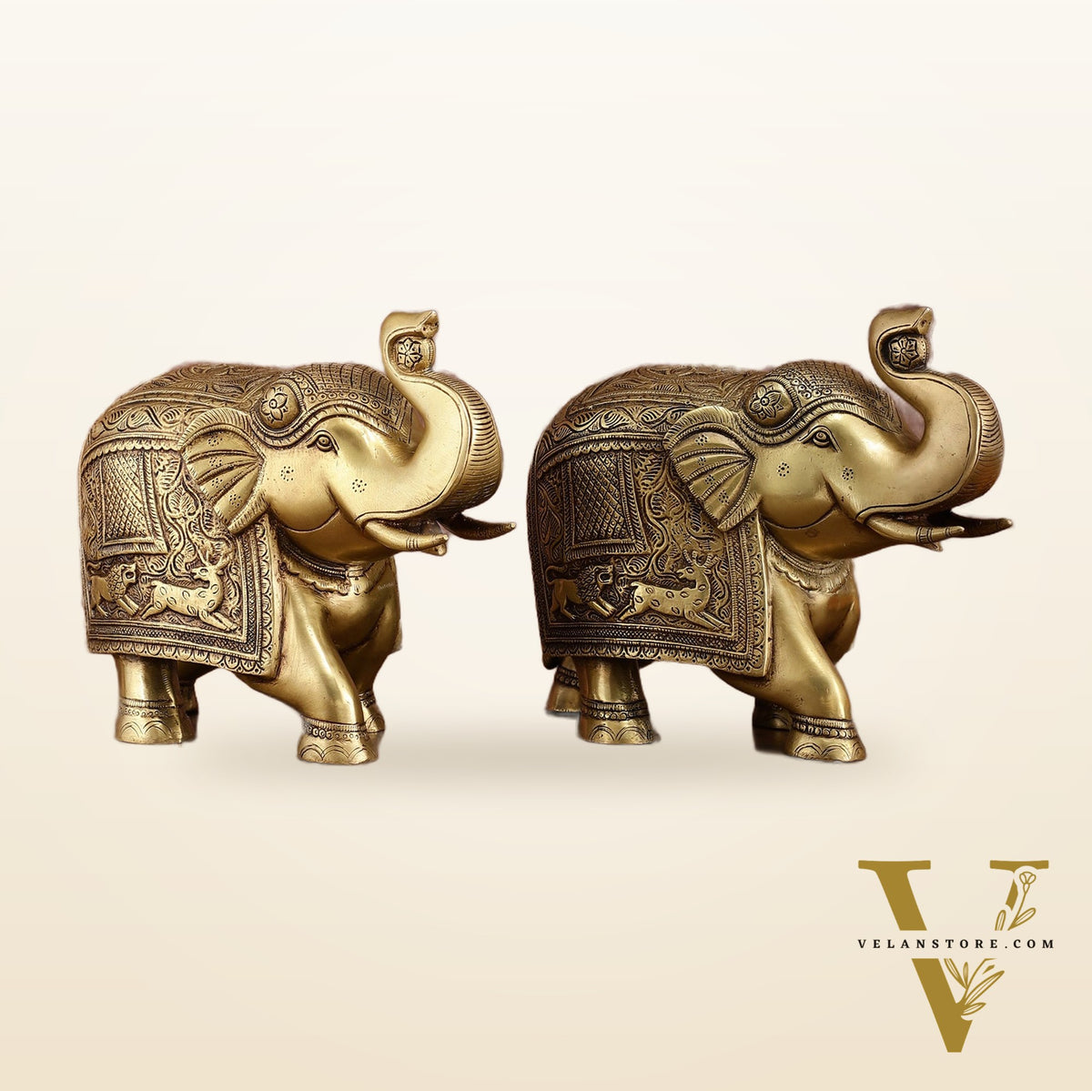 Pair of Unique Brass Elephant Statues | Elegant Sculptures 11 inch