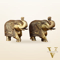 Pair of Unique Brass Elephant Statues | Elegant Sculptures 11 inch