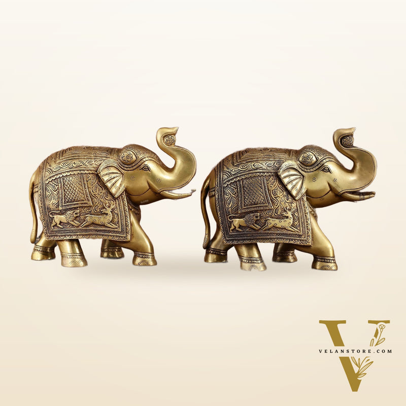 Pair of Unique Brass Elephant Statues | Elegant Sculptures 11 inch
