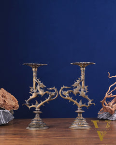 Pair of vintage Brass Yali Candle Holders 9"