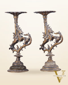 Pair of vintage Brass Yali Candle Holders 9"