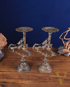 Pair of vintage Brass Yali Candle Holders 9"