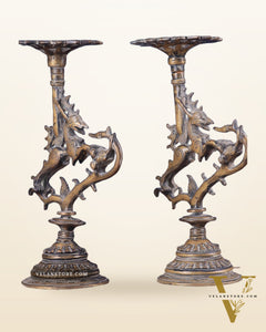 Pair of vintage Brass Yali Candle Holders 9"