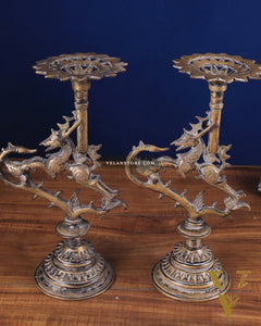 Pair of vintage Brass Yali Candle Holders 9"