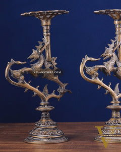 Pair of vintage Brass Yali Candle Holders 9"