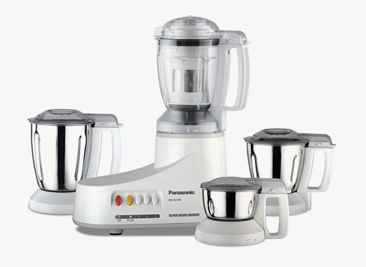 Panasonic AC MX-AC400 550-Watt Super Mixer Grinder with 4 Jars (White)